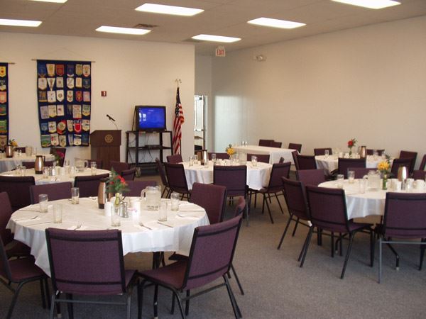 Community Room set up for event with podium